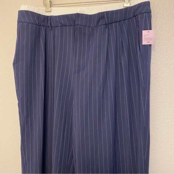 Wild Fable High-Rise Wide Leg Boxer slacks pants Trouser Navy Blue Pinstripe XXL - Picture 5 of 12